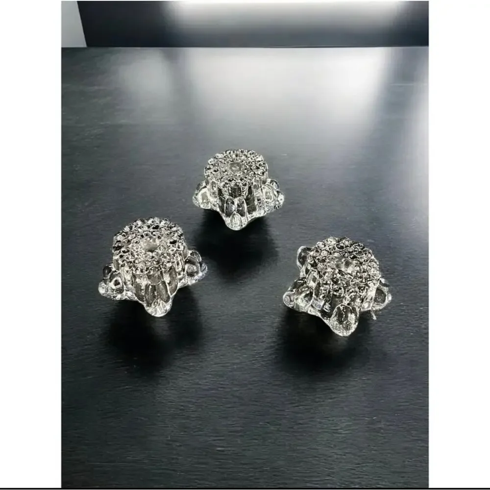 Set of 3 Crystal Star Taper Candle Holders-Scandinavian Mid Century Modern-Glass